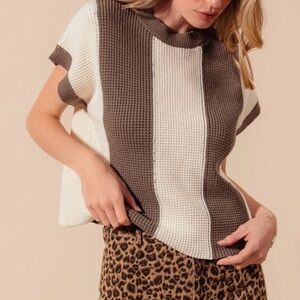 So Me Brown and White Striped Short Sleeve Top